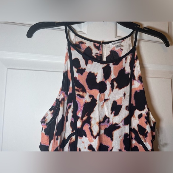 Calvin Klein Animal Print Tank Top Size Medium Peach & Black Piping Flowy - Picture 3 of 10